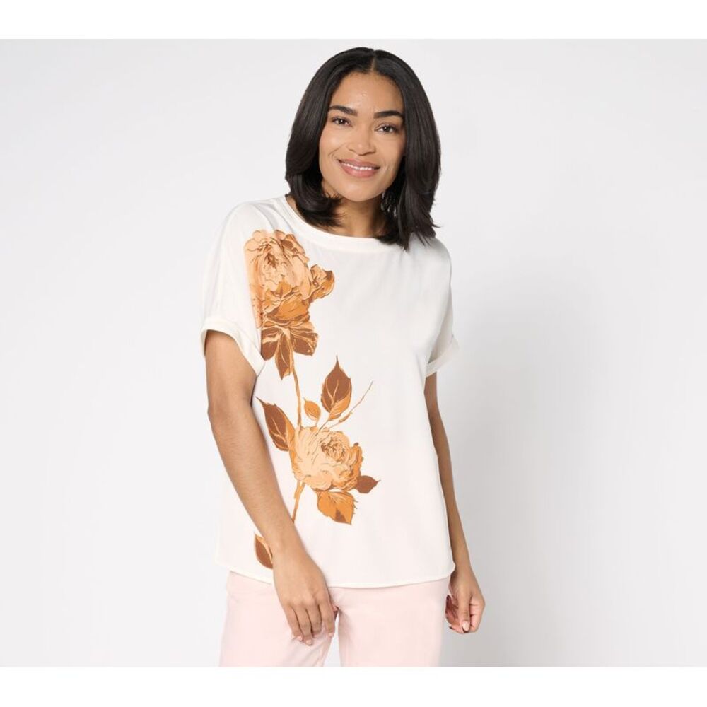 BEAUTIFUL by Lawrence Zarian Women's Top Sz M Floral Printed Yellow A683870